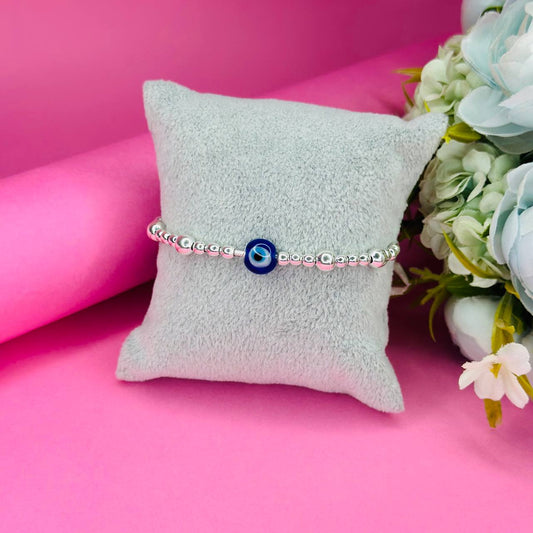 925 Sterling Silver Evil Eye Adjustable Beaded Bracelet