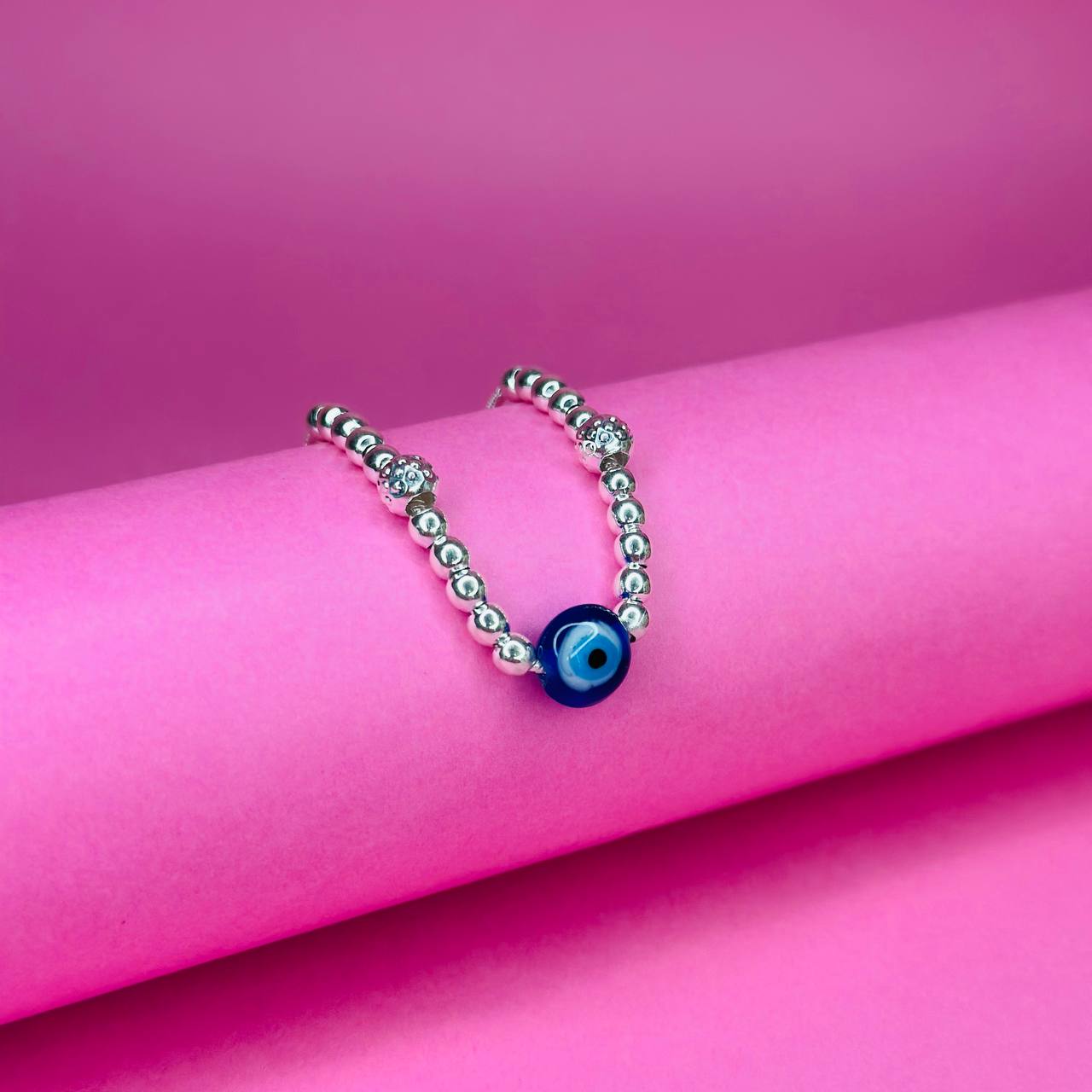 925 Sterling Silver Evil Eye Adjustable Beaded Bracelet