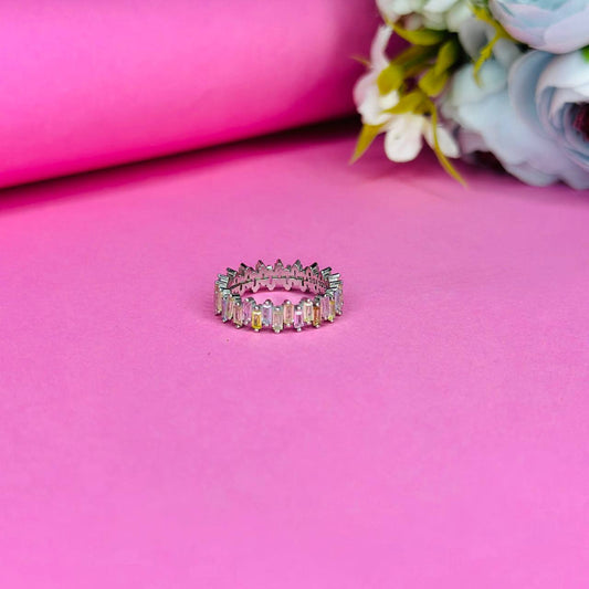 Prism Glow Baguette Eternity Ring – 925 Sterling Silver