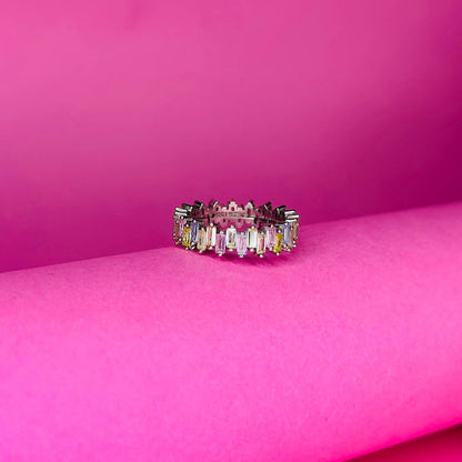 Prism Glow Baguette Eternity Ring – 925 Sterling Silver