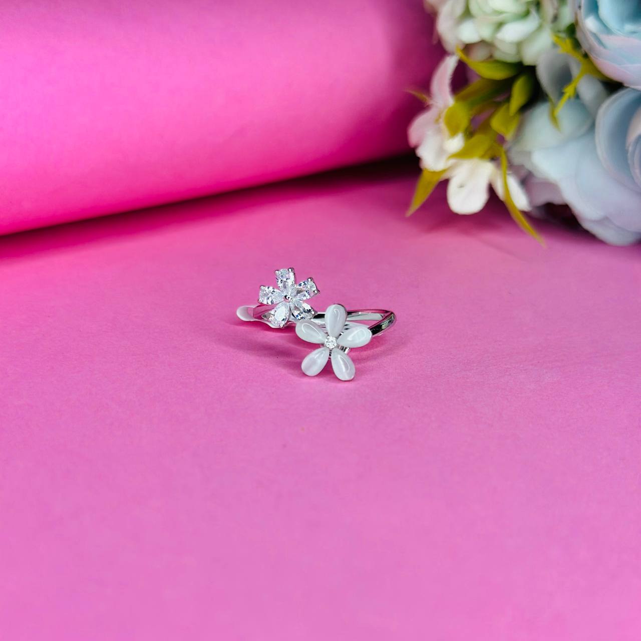 Blossom Duo Adjustable Ring – 925 Sterling Silver
