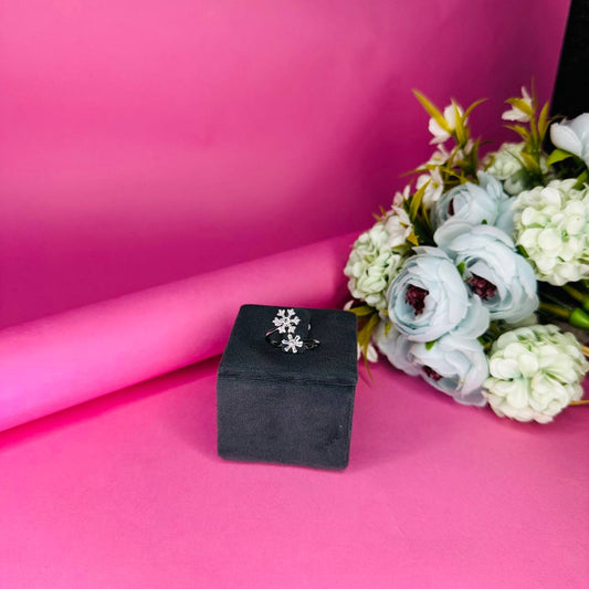 Sparkling Double Flower 925 Sterling Silver Ring with CZ Accents