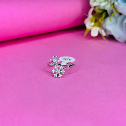 Sparkling Double Flower 925 Sterling Silver Ring with CZ Accents