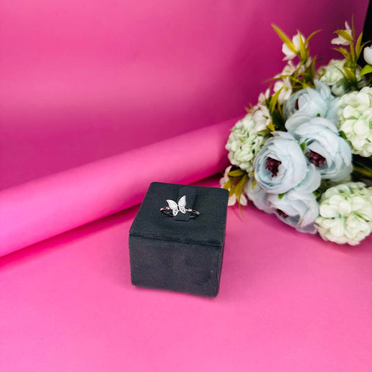 Butterfly 925 Sterling Silver Ring with Mother-of-Pearl & CZ Accents