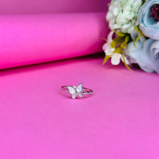 Butterfly 925 Sterling Silver Ring with Mother-of-Pearl & CZ Accents