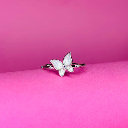 Butterfly 925 Sterling Silver Ring with Mother-of-Pearl & CZ Accents