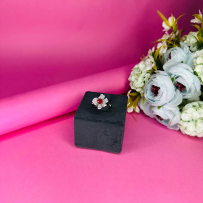 Floral Blossom 925 Sterling Silver Ring with CZ Petals & Gemstone Center
