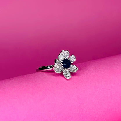 Floral Blossom 925 Sterling Silver Ring with CZ Petals & Gemstone Center