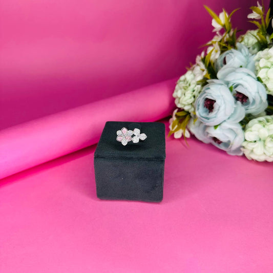 Elegant Double Flower 925 Sterling Silver Ring with CZ Accents