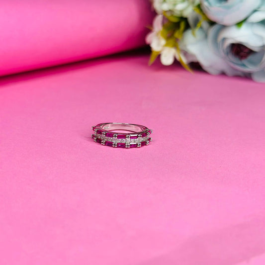 Elegant 925 Sterling Silver Double Row CZ Band Ring