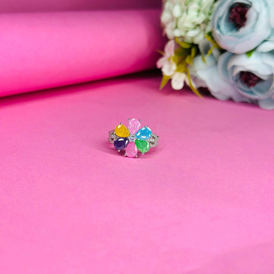 Floral Multicolor Gemstone 925 Sterling Silver Statement Ring
