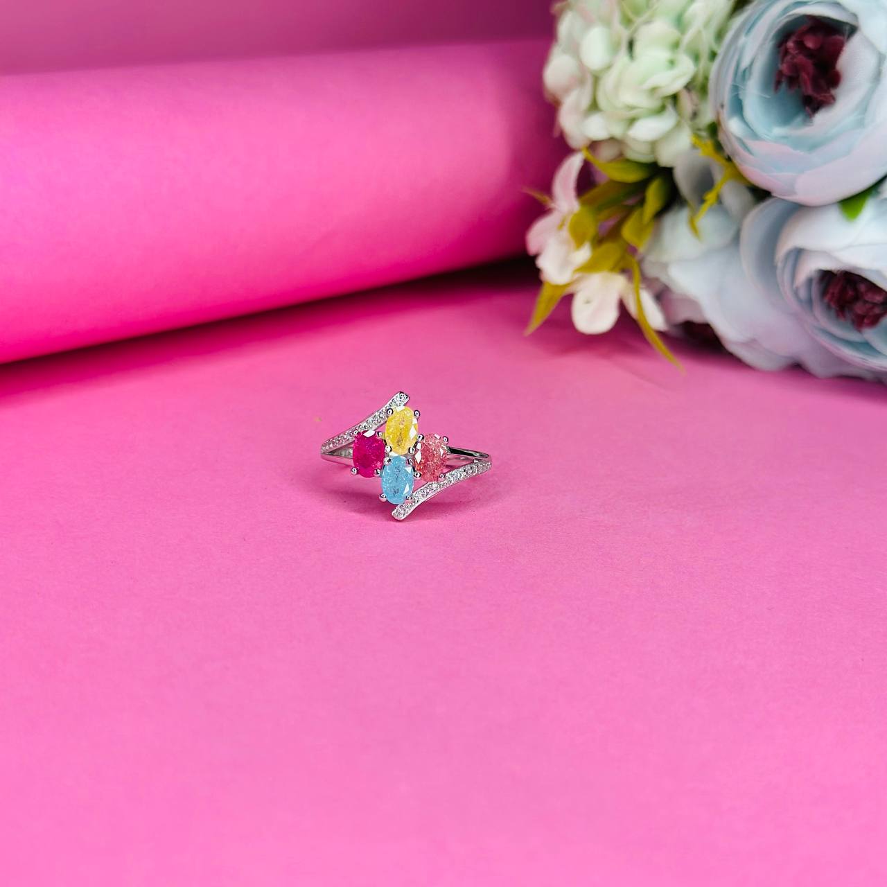 Vibrant Multicolor Gemstone 925 Sterling Silver Statement Ring