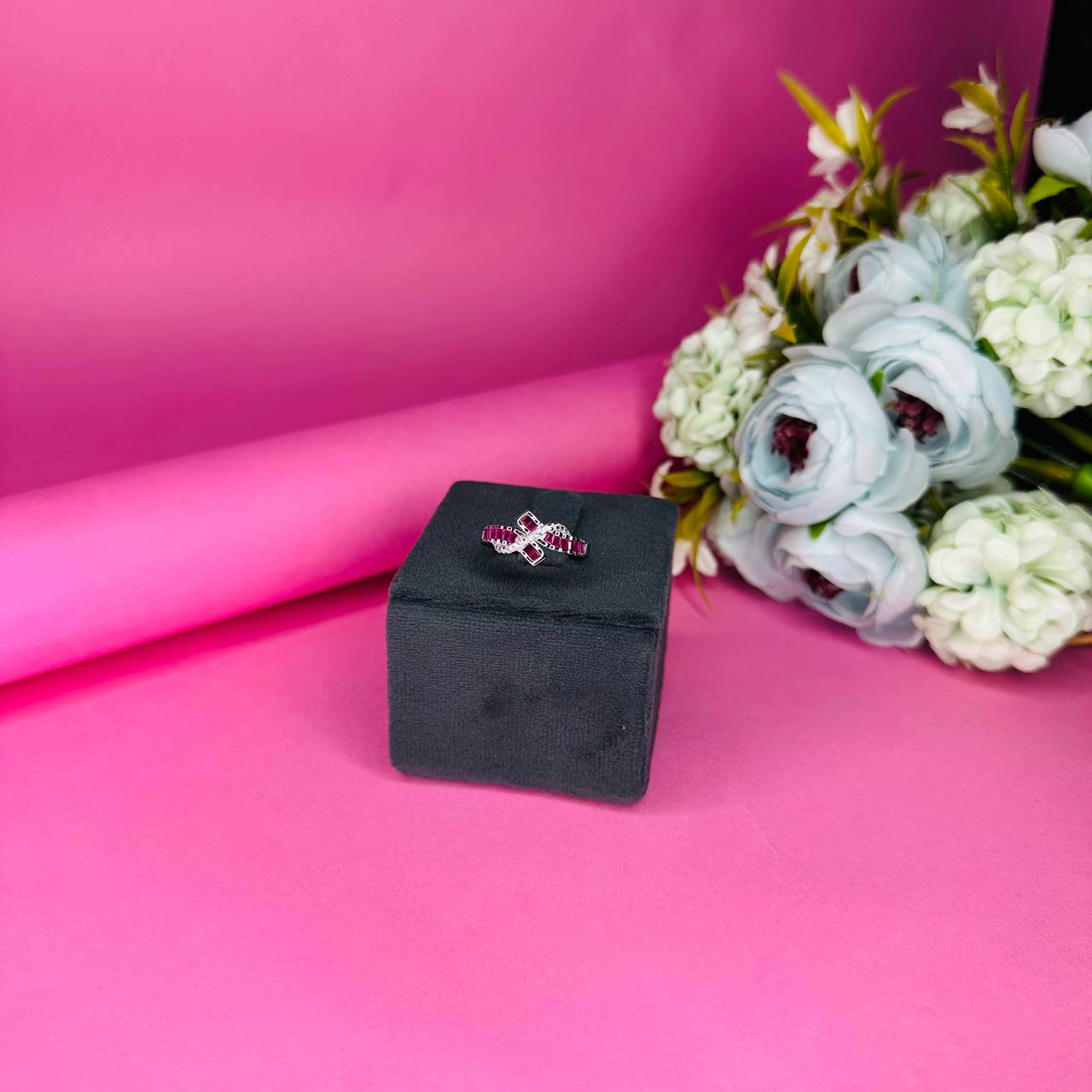 Criss-Cross Ruby CZ 925 Sterling Silver Ring