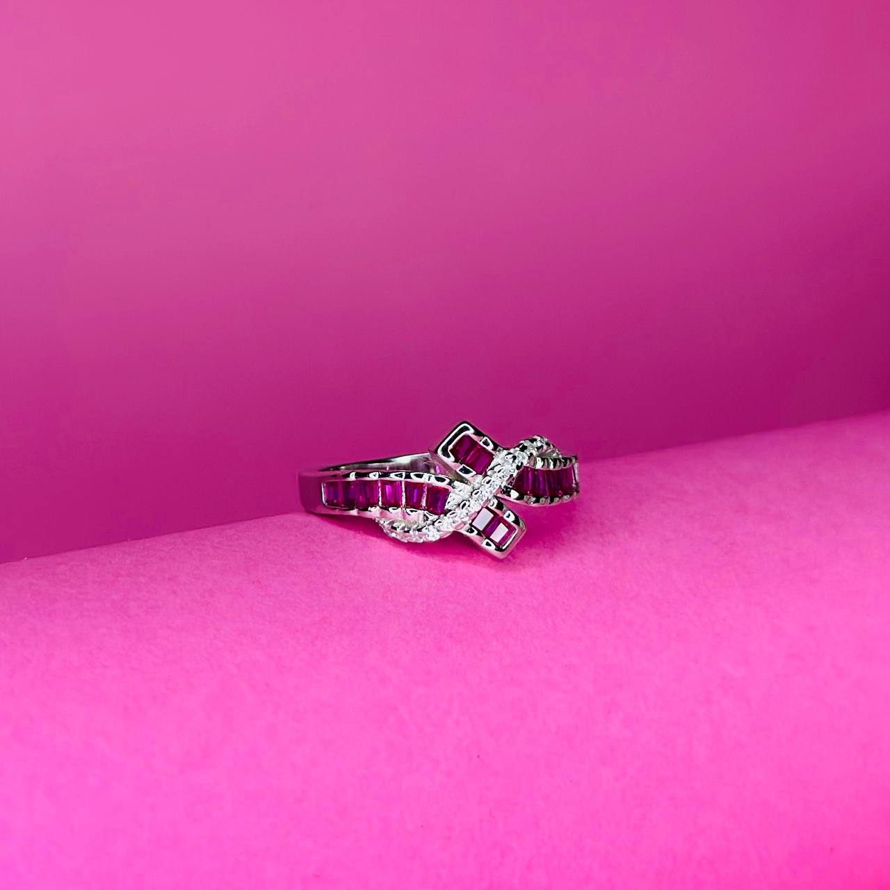 Criss-Cross Ruby CZ 925 Sterling Silver Ring