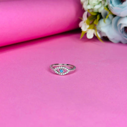 Evil Eye Protection 925 Sterling Silver Ring with CZ Accents