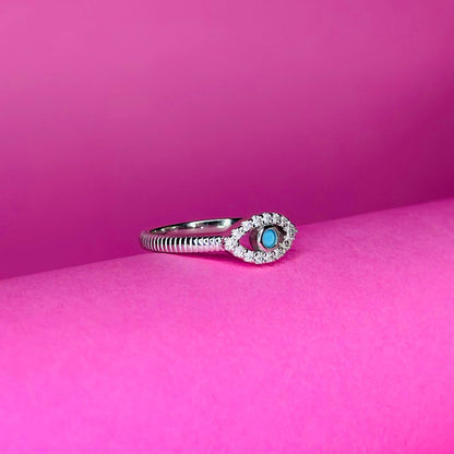 Evil Eye Protection 925 Sterling Silver Ring with CZ Accents
