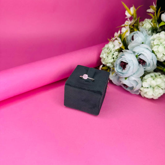 Classic Solitaire 925 Sterling Silver Ring with Rose Quartz & CZ Accents