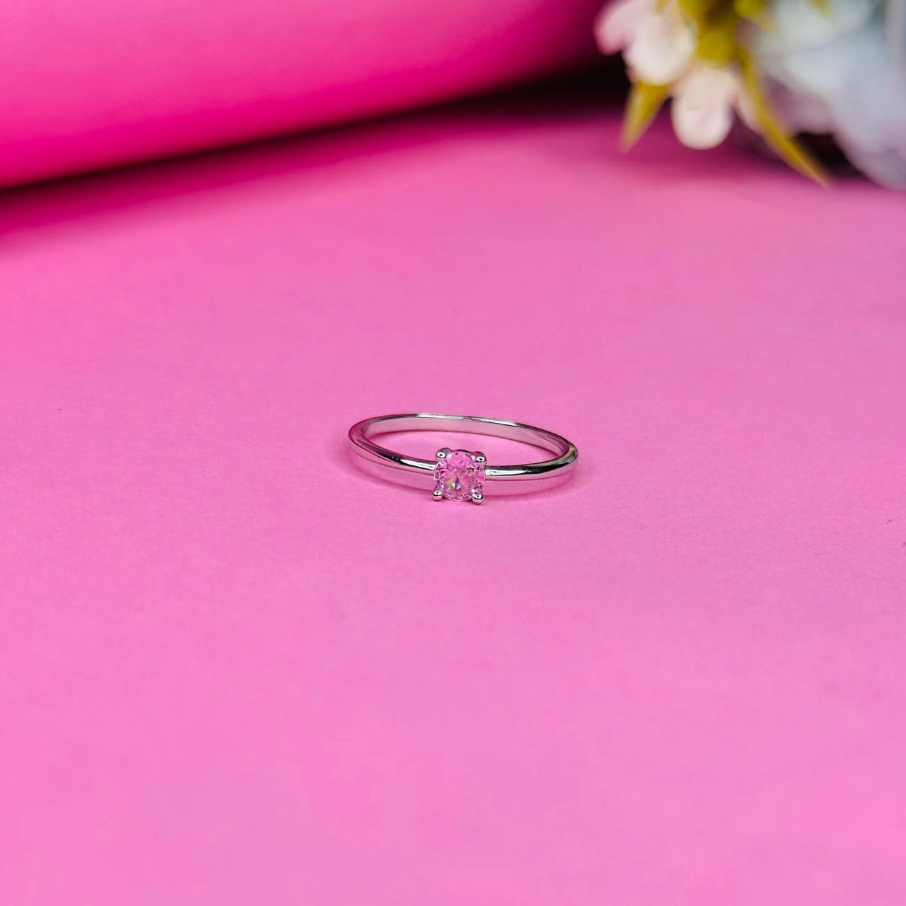 Delicate 925 Silver Ring with Pink Crystal Stone