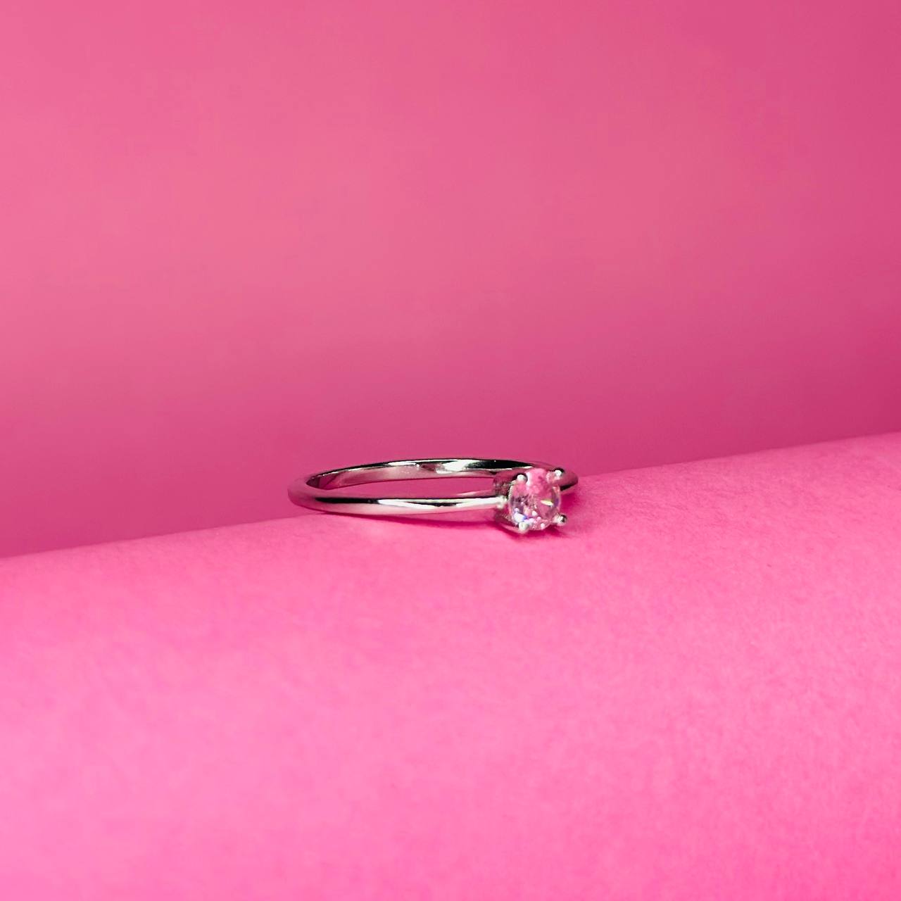 Delicate 925 Silver Ring with Pink Crystal Stone