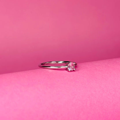 Delicate 925 Silver Ring with Pink Crystal Stone