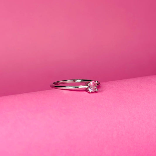 Delicate 925 Silver Ring with Pink Crystal Stone