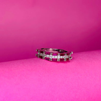 Elegant 925 Sterling Silver Double Row CZ Band Ring