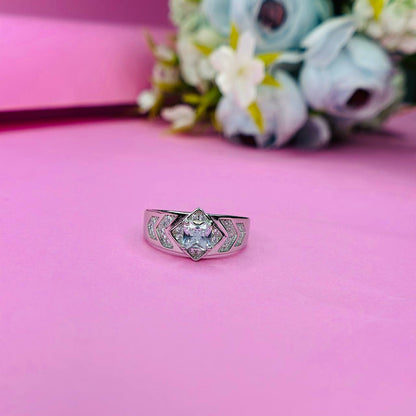 925 Sterling Silver White Stone Geometric Men’s Ring