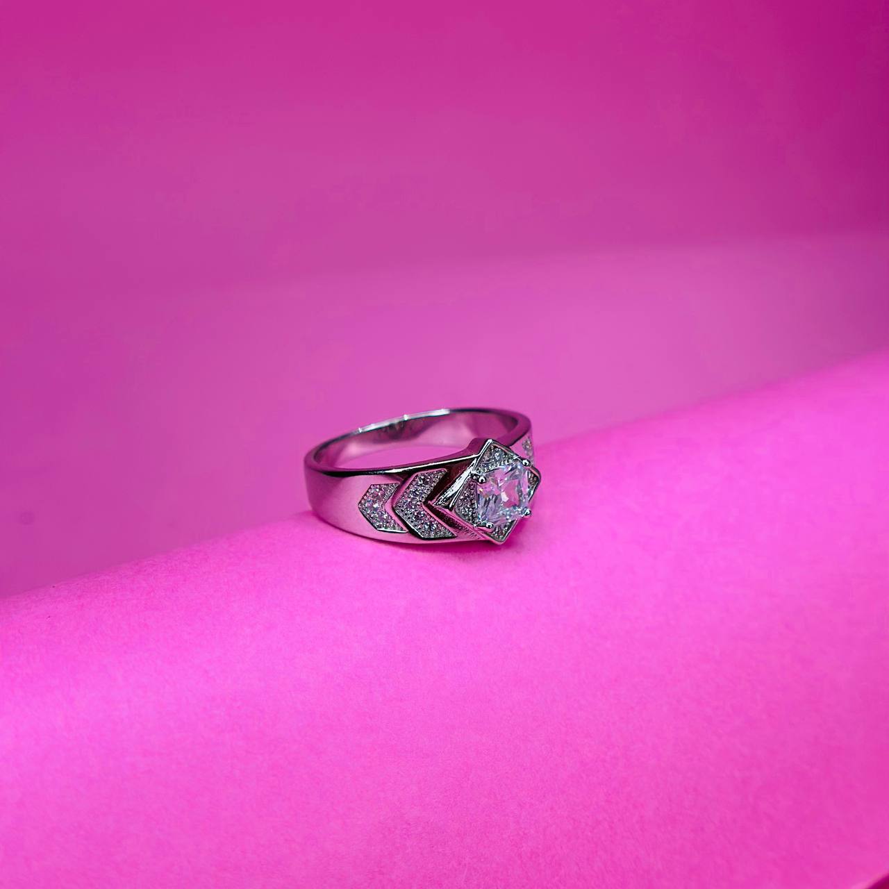 925 Sterling Silver White Stone Geometric Men’s Ring