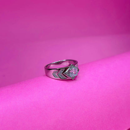 925 Sterling Silver White Stone Geometric Men’s Ring