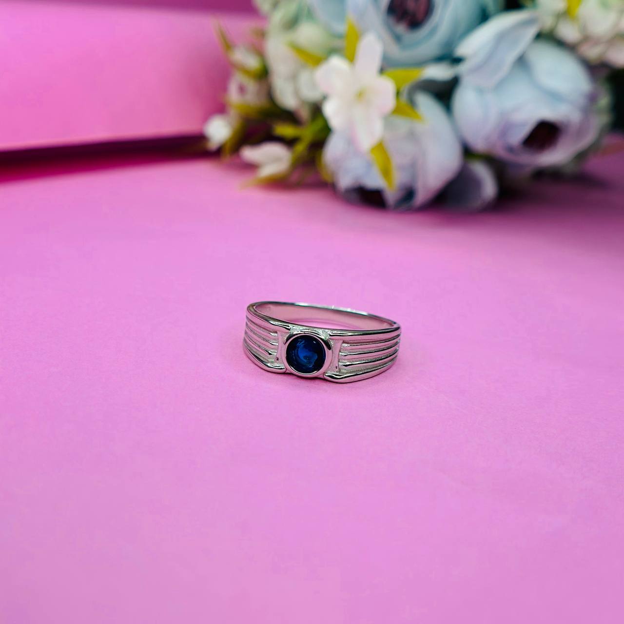 925 Sterling Silver Blue Stone Men’s Band Ring