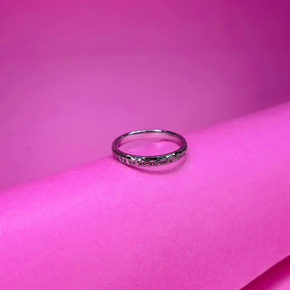 925 Sterling Silver Textured Pattern Band Ring