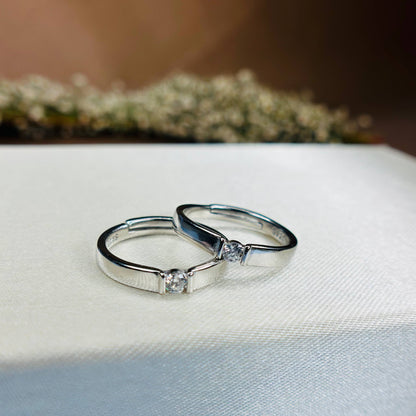 Elegant Couple Rings in Pure 925 Silver with CZ Centerpiece