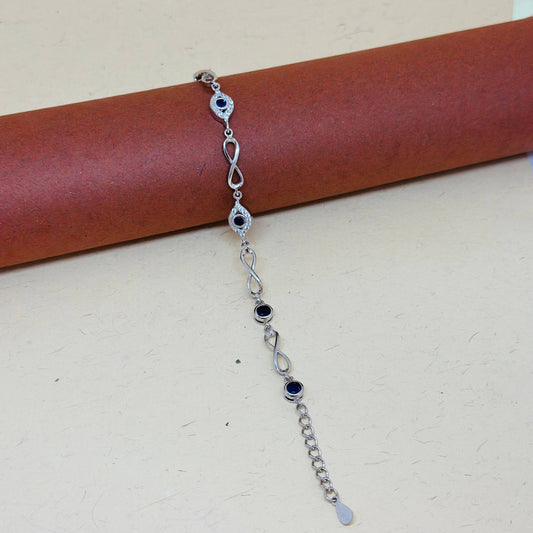 925 Sterling Silver Infinity & Evil Eye Bracelet with Blue Stones