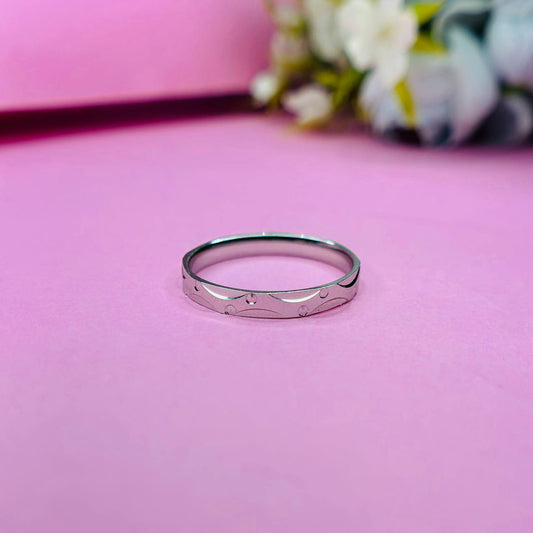925 Sterling Silver Engraved Star Pattern Band Ring