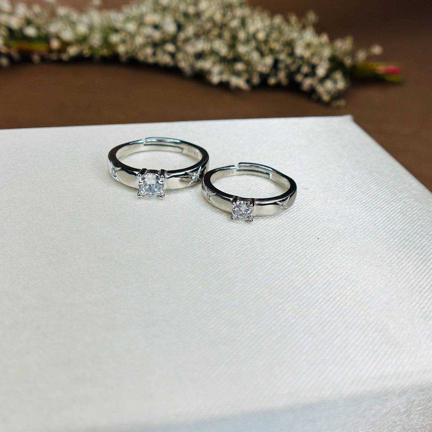 Classic Solitaire Couple Rings in 925 Pure Silver with CZ Cente