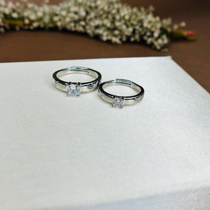 Classic Solitaire Couple Rings in 925 Pure Silver with CZ Cente