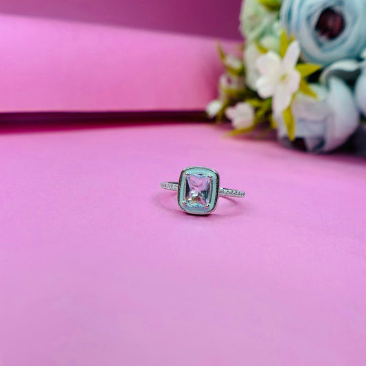 925 Sterling Silver Cushion-Cut Crystal Ring