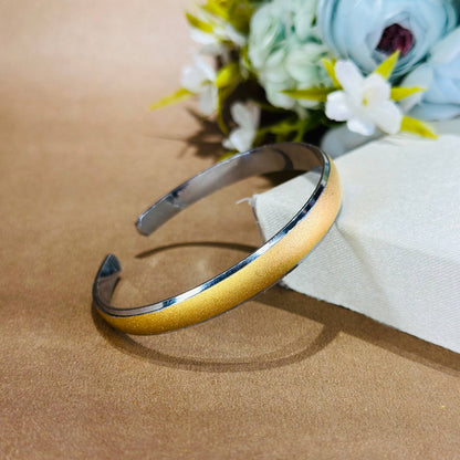 Silver Two-Tone Gold Matte Open Kada