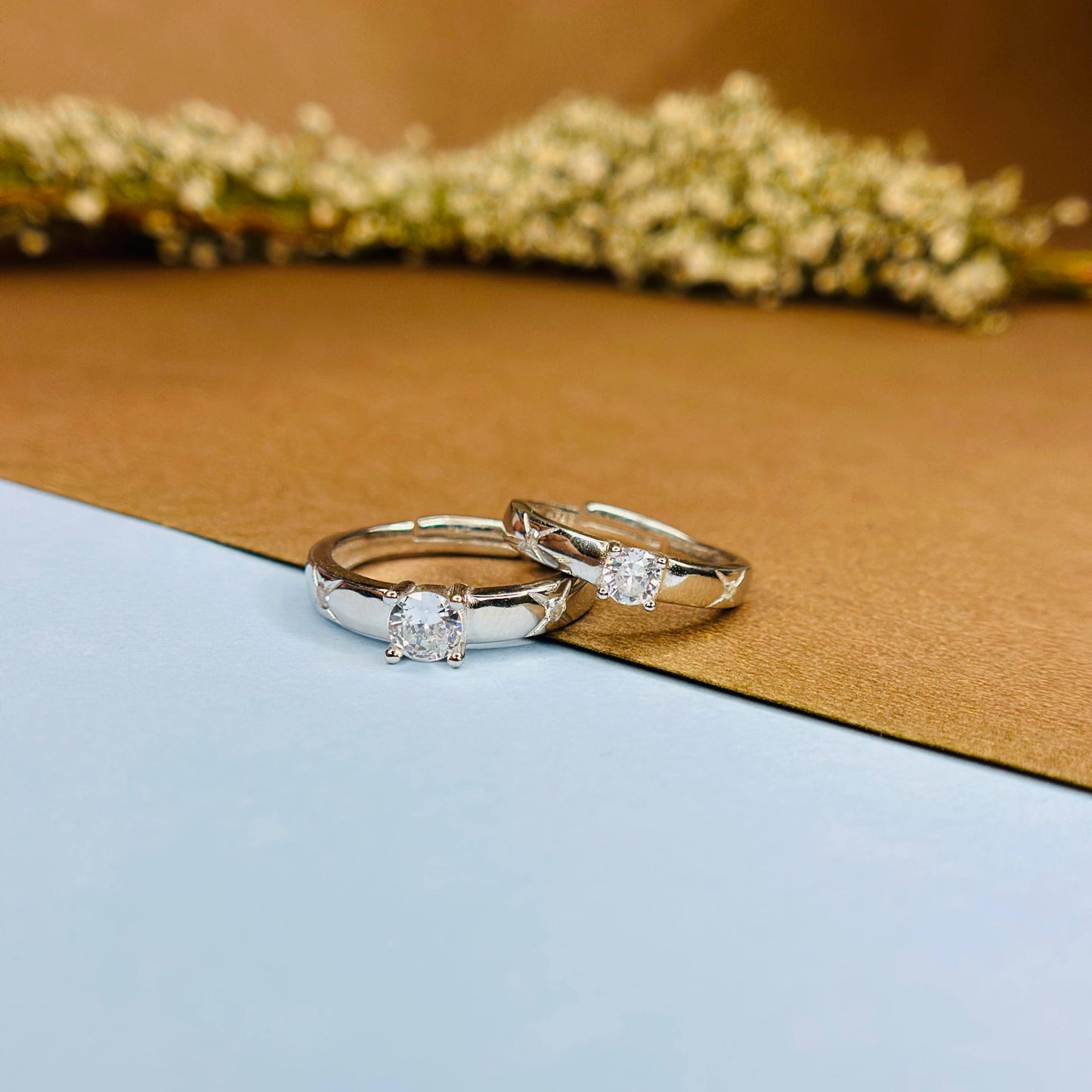 Classic Solitaire Couple Rings in 925 Pure Silver with CZ Cente