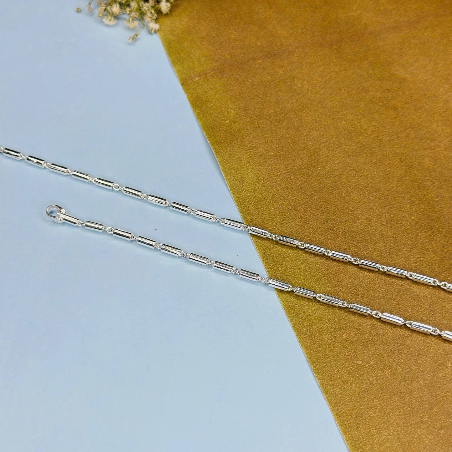 Sterling Silver Cylinder Link Anklet