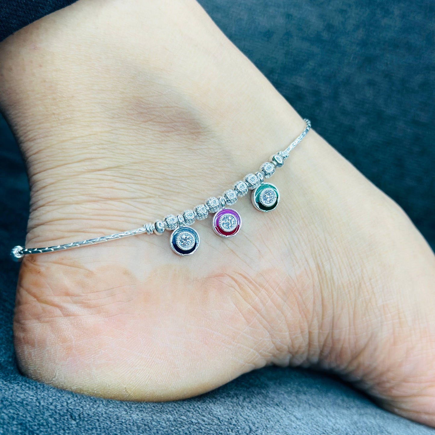 Silver Multicolor Charm Anklet