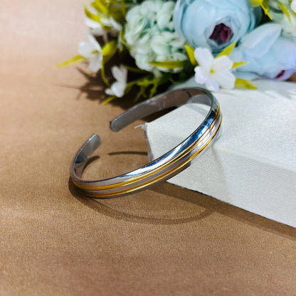 Silver Two-Tone Dual Line Open Kada